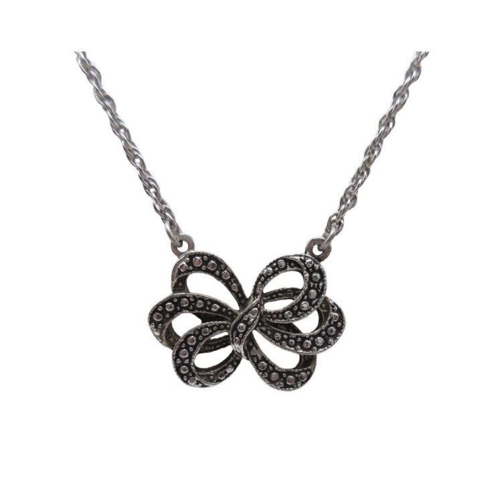 Vintage Avon Silver Tone Bow Pendant Necklace Flower Everyday